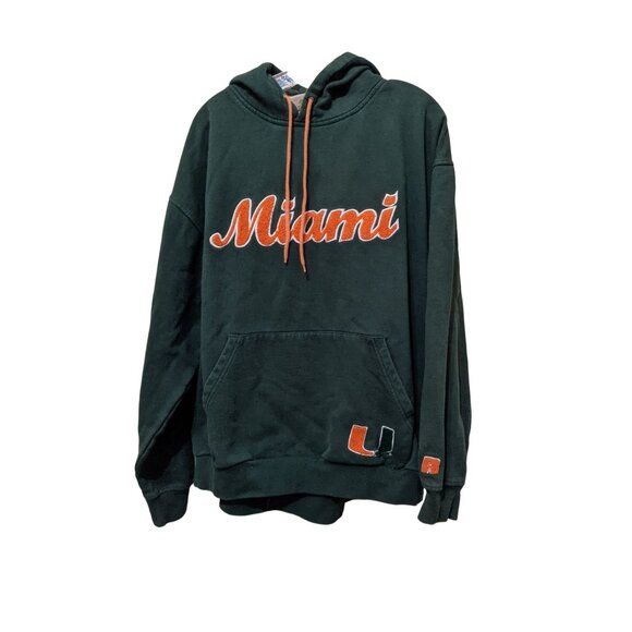 Russell Athletic Miami Hoodie Pullover XL Green & Orange Embroidered Logo Vintag - Picture 2 of 9